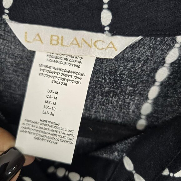 La Blanca Cover-Up Dress M Black White Striped Belted Resort Beach Midi NWOT - Picture 6 of 12